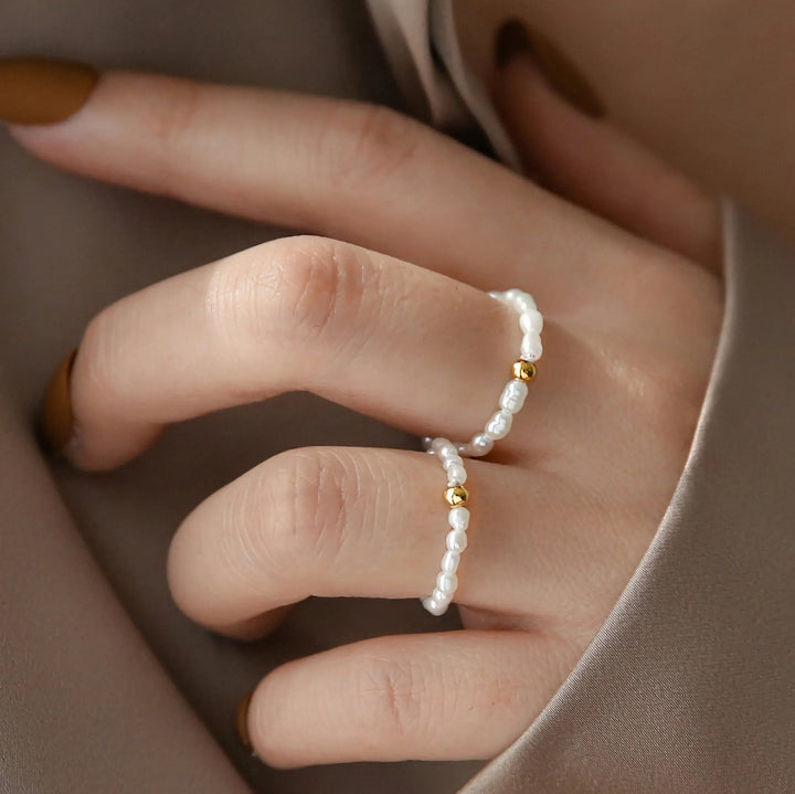 Dainty Gold-Plated Faux Pearl Band Ring for Women