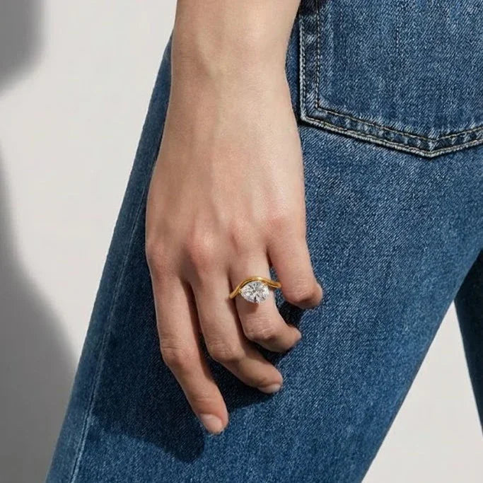 Gold-Plated Cubic Zirconia Teardrop Ring for Women
