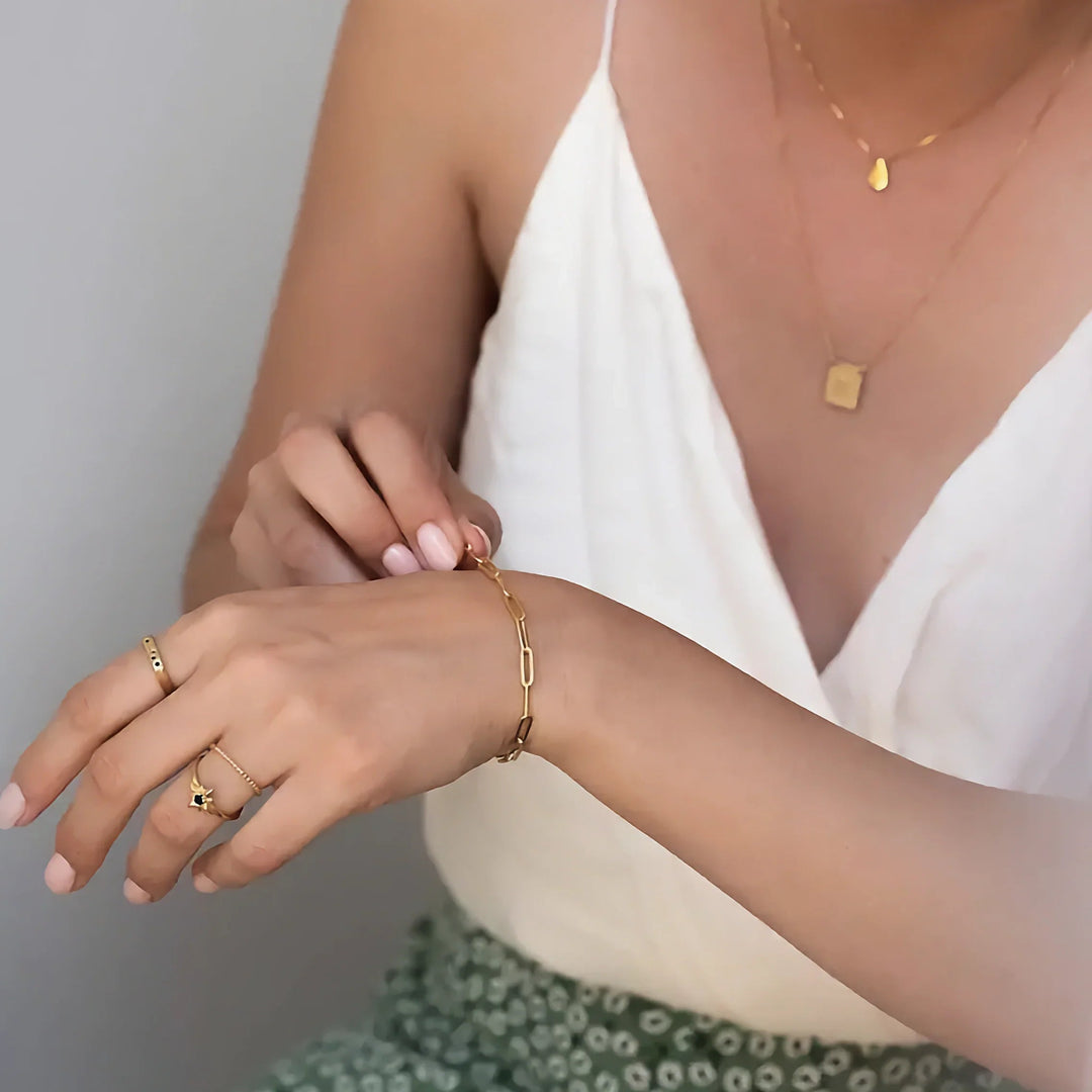 Gold-Plated Paperclip Chain Bracelet Women