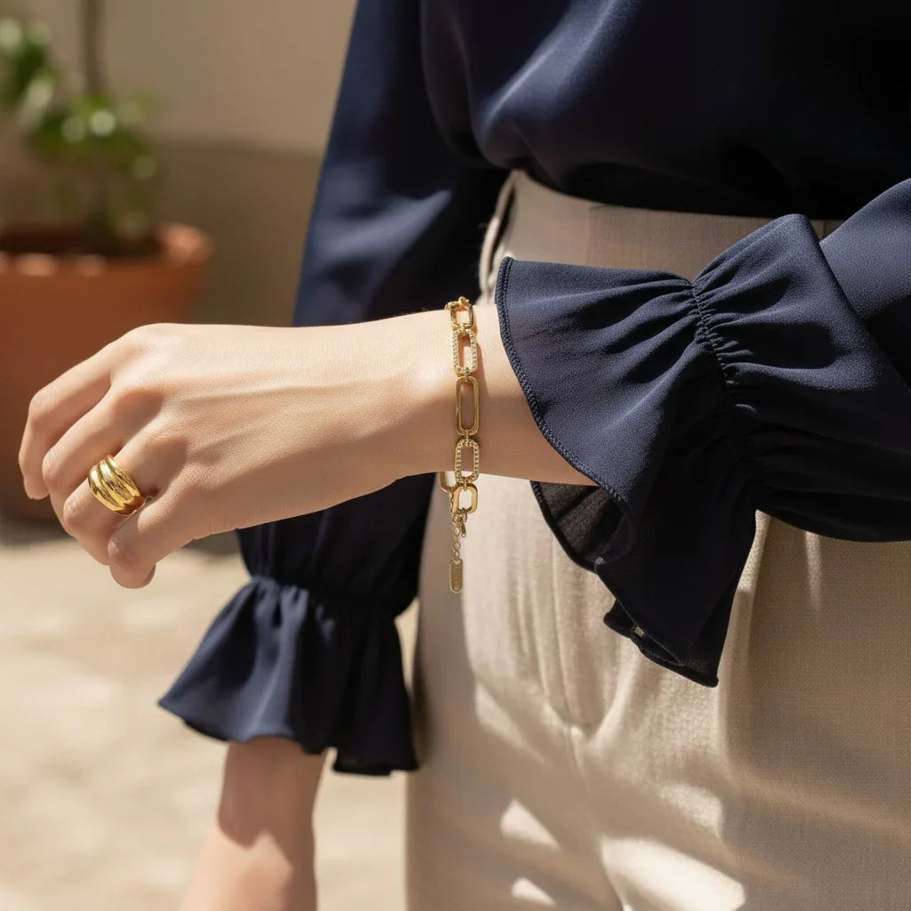 Gold-Plated CZ Chain Bracelet for Women
