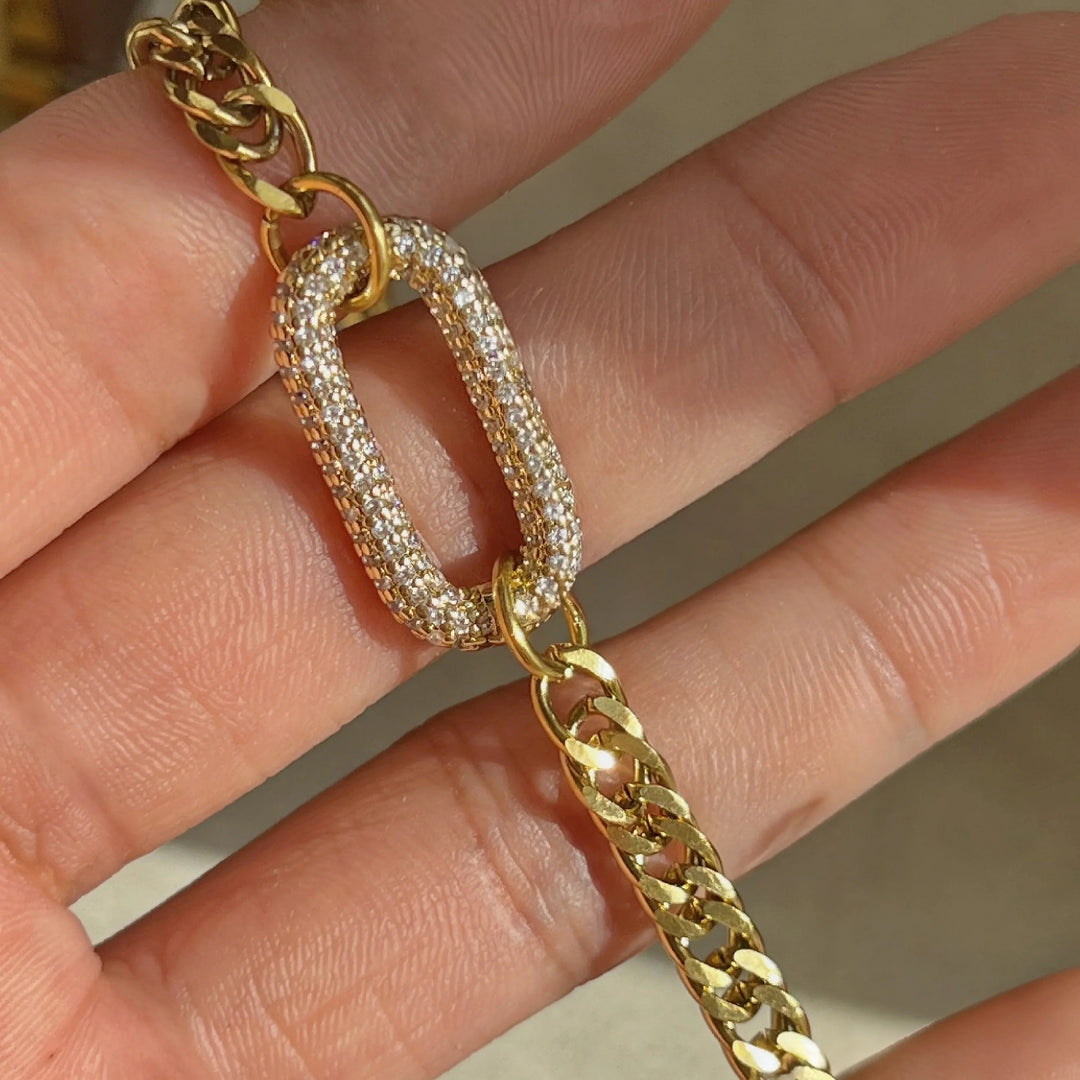 Gold-Plated Cubic Zirconia Link Bracelet for Women