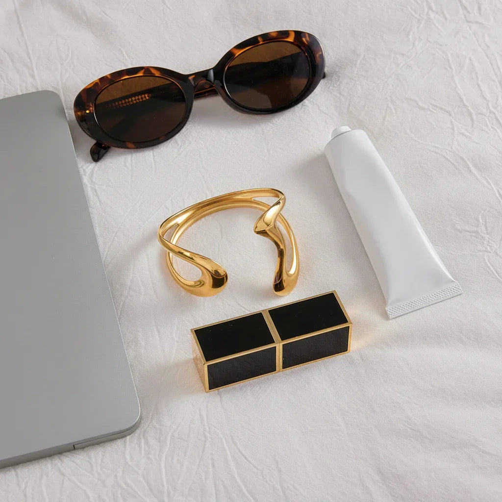 Gold-Plated Sculpted Bangle for Women