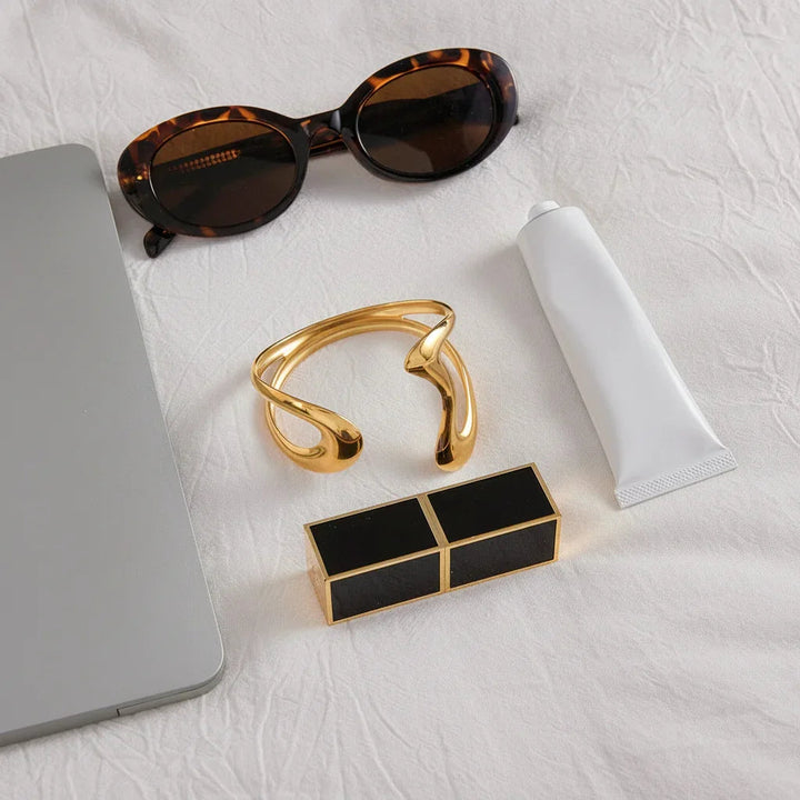 Gold-Plated Sculpted Bangle for Women