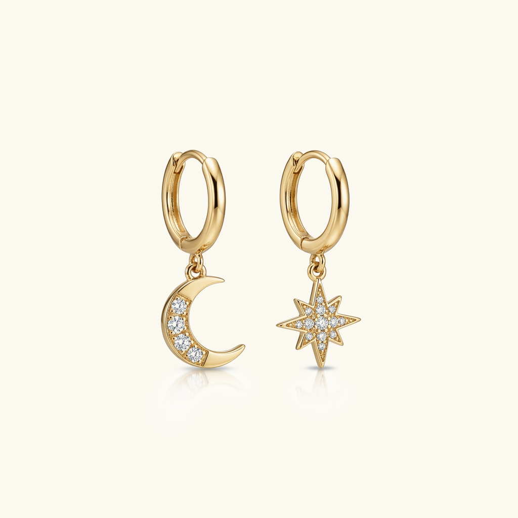 Gold-Plated CZ Celestial Huggie Earrings