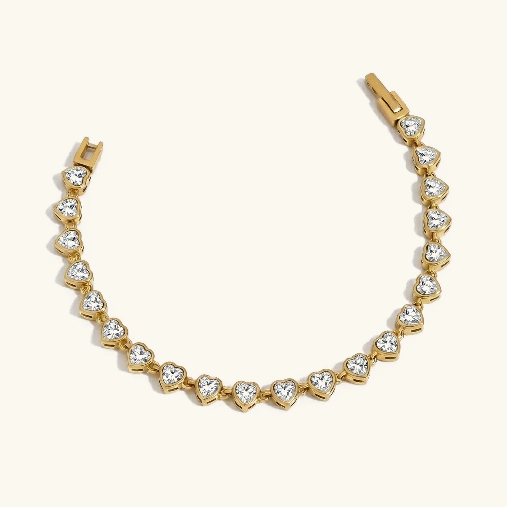 Gold-Plated CZ Heart Tennis Bracelet for Women