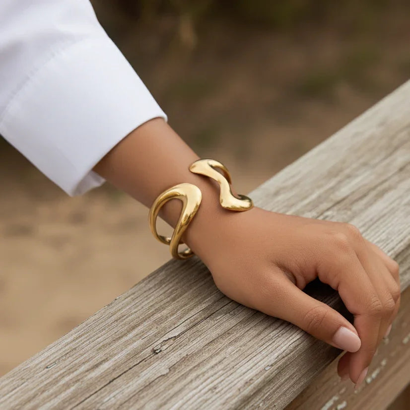 Gold-Plated Sculpted Bangle for Women