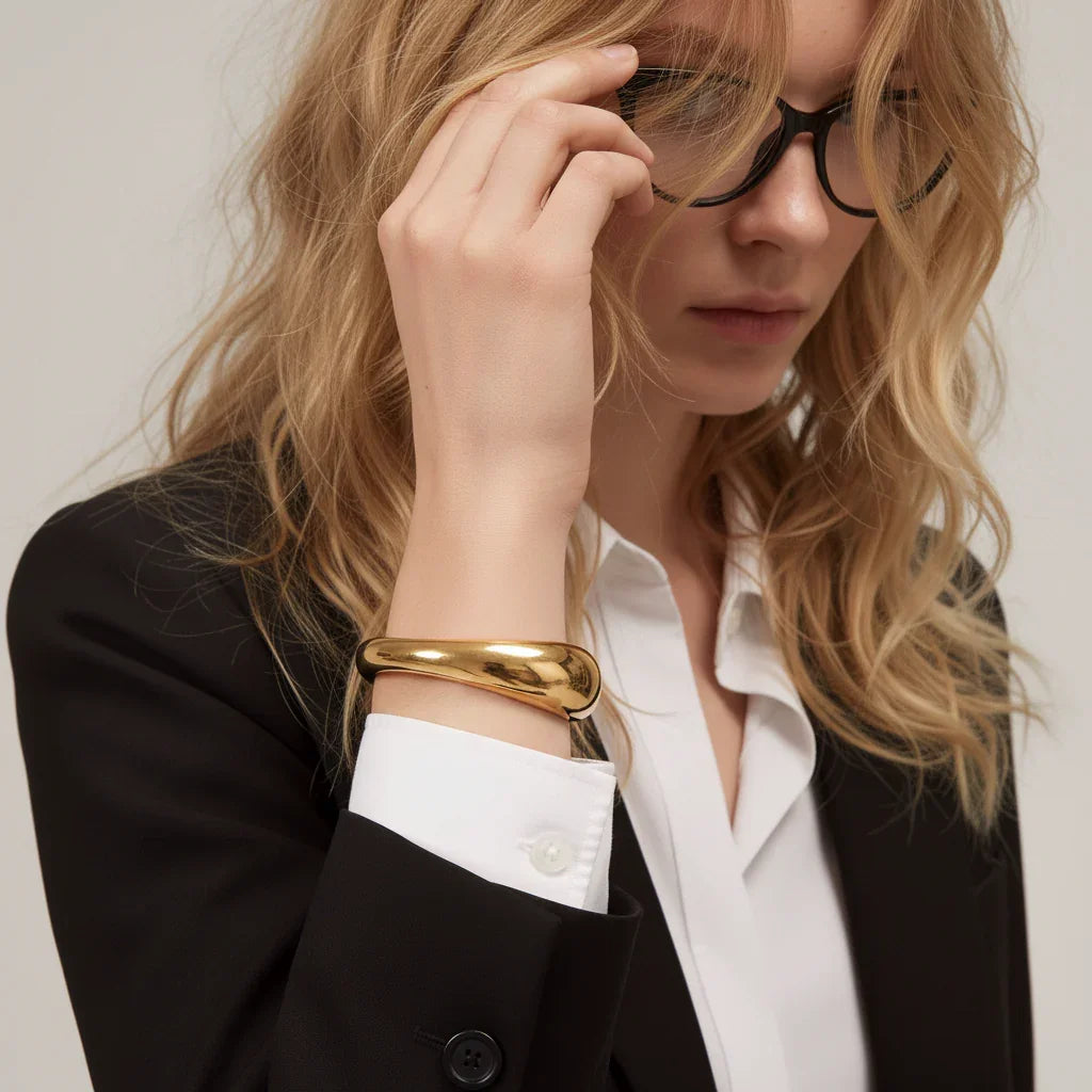 Gold-Plated Sculpted Bangle for Women