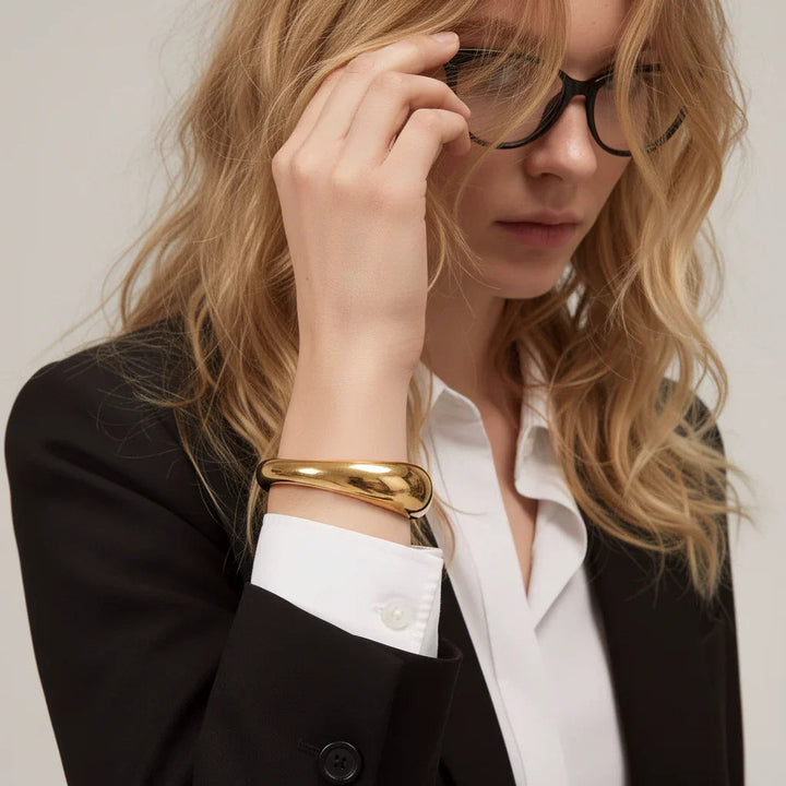 Gold-Plated Sculpted Bangle for Women