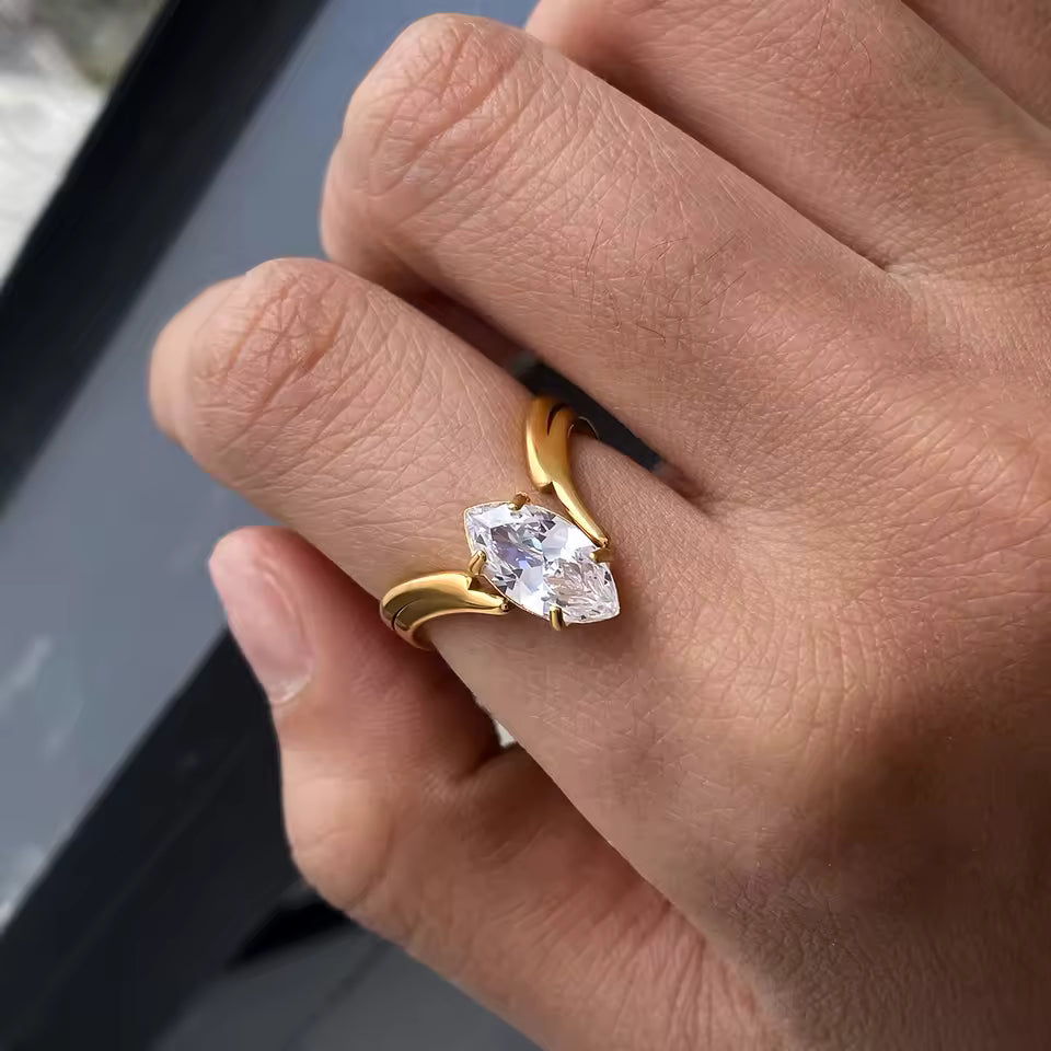 Gold-Plated CZ Marquise Ring for Women