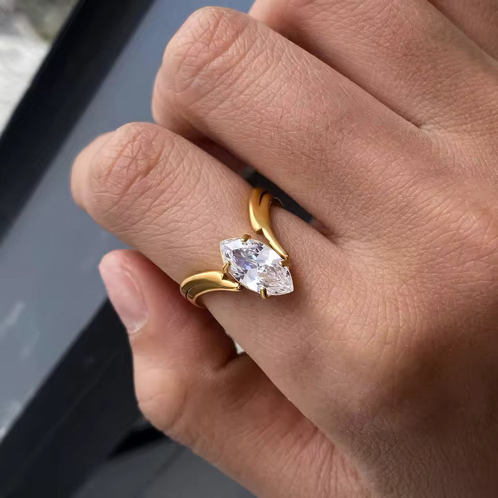 Gold-Plated CZ Marquise Ring for Women