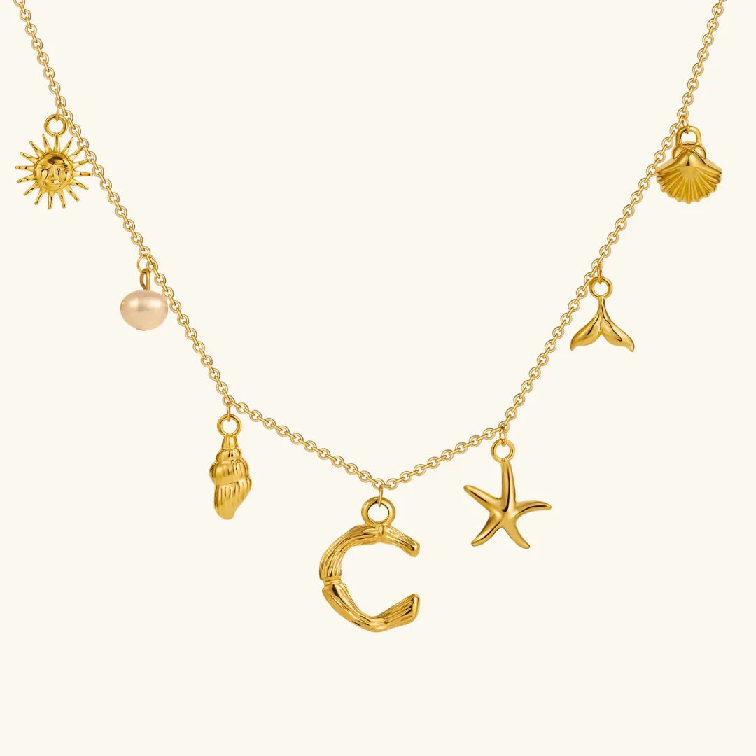 Gold Plated Faux Pearl Initial Charm Necklace for Women