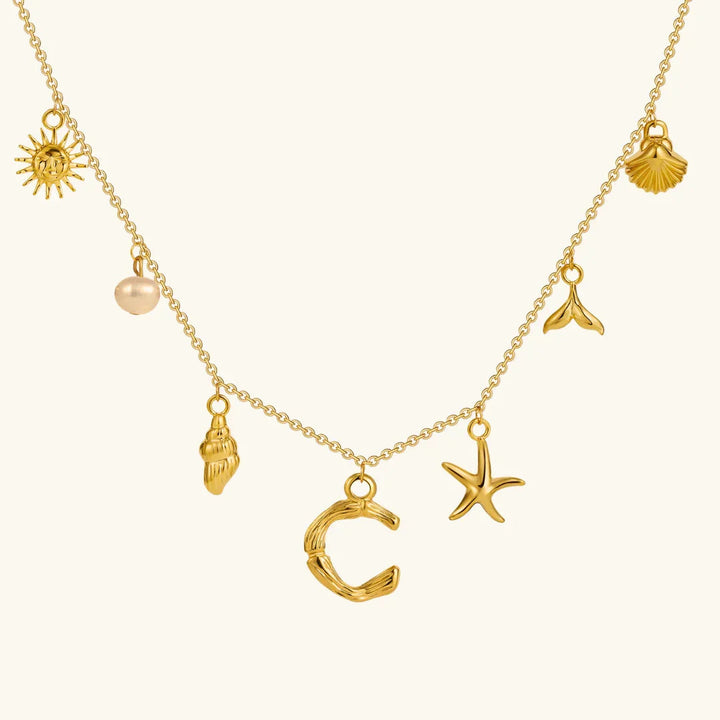 Gold Plated Faux Pearl Initial Charm Necklace for Women
