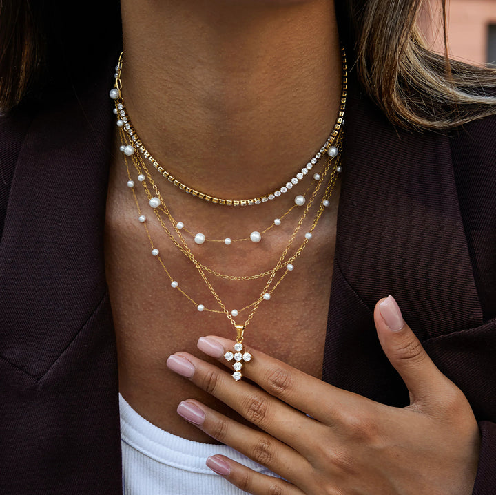 Gold-Plated CZ Cross Pendant Necklace