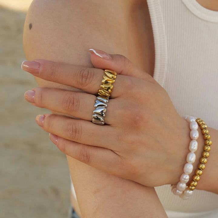 Gold-Plated Textured Statement Ring for Women
