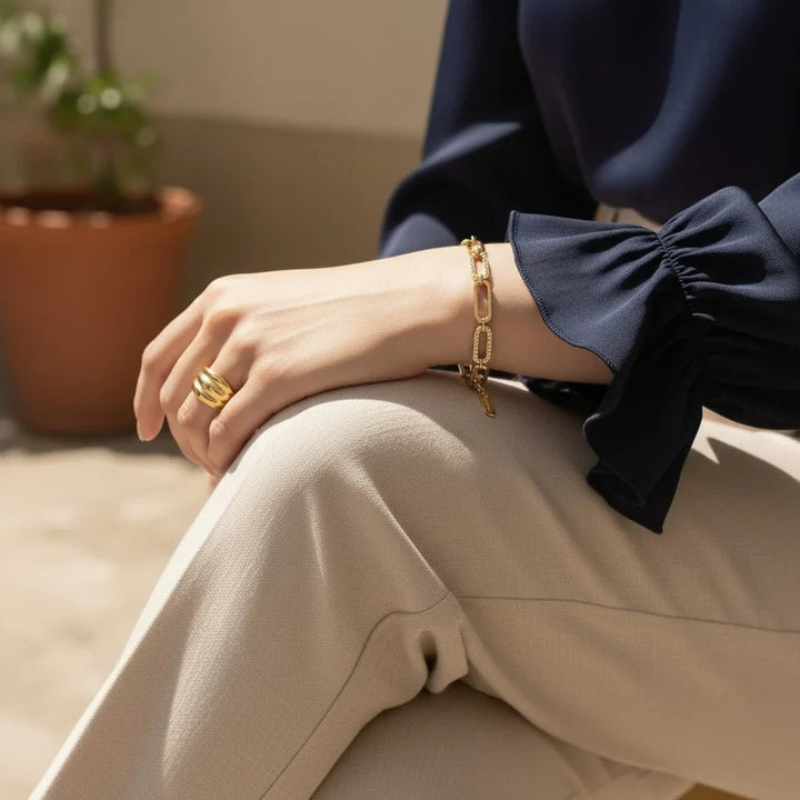 Gold-Plated CZ Chain Bracelet for Women