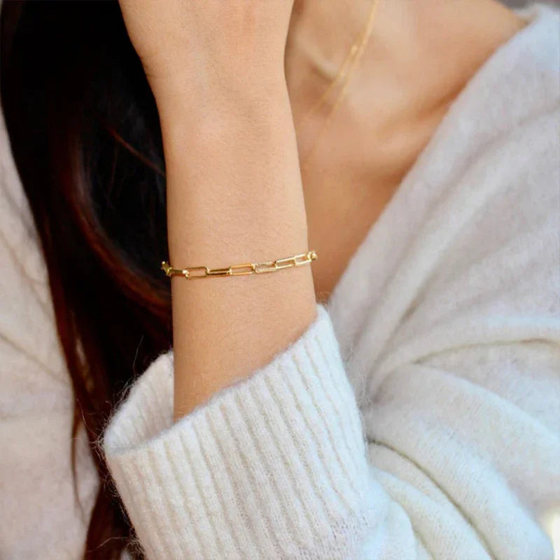 Gold-Plated Paperclip Chain Bracelet Women
