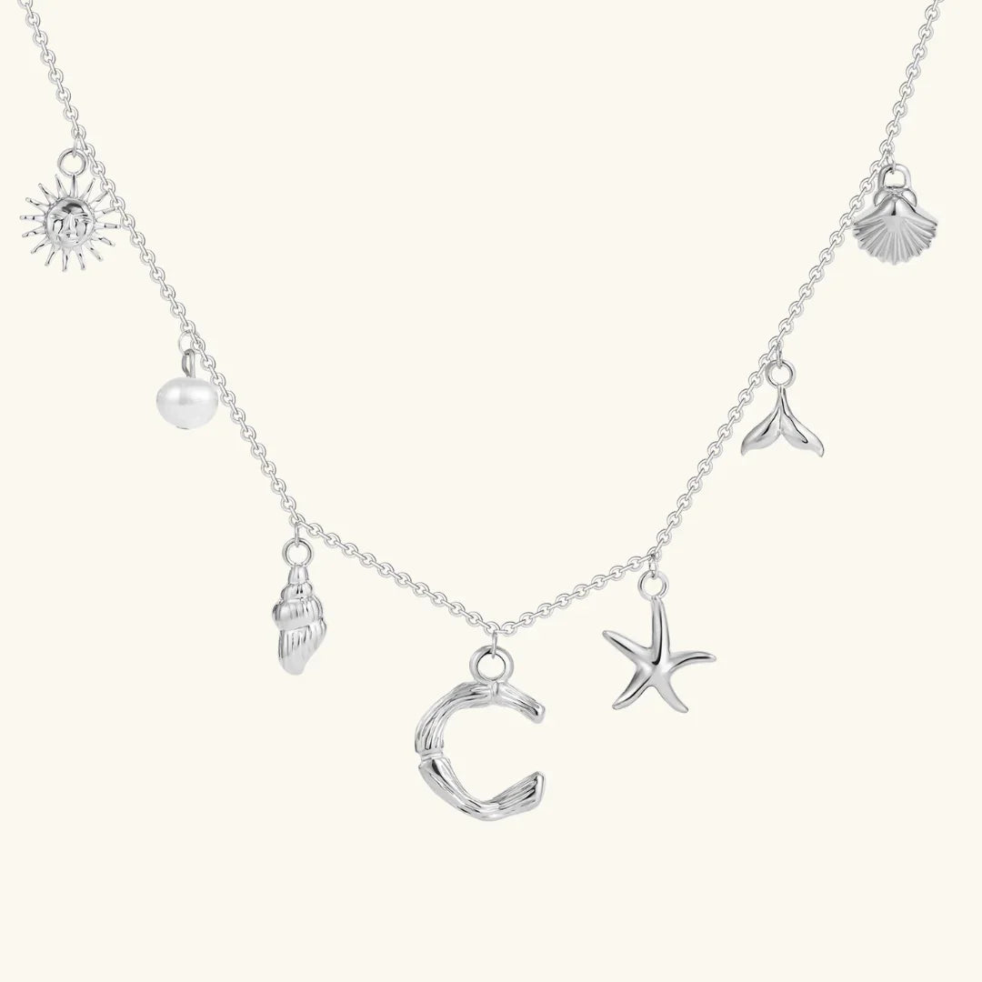 Gold Plated Faux Pearl Initial Charm Necklace for Women