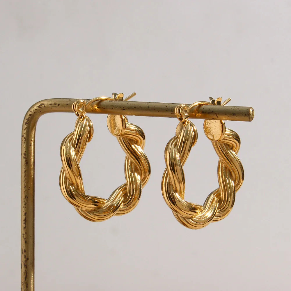 Gold-Plated Twisted Hoop Earrings For Women