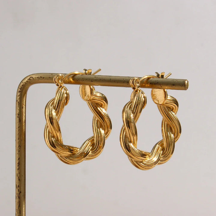 Gold-Plated Twisted Hoop Earrings For Women