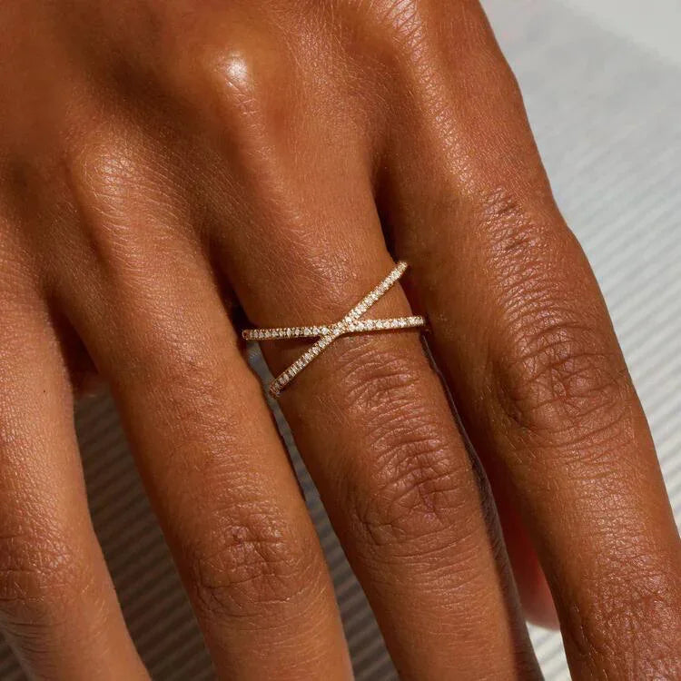 Gold-Plated Cubic Zirconia Crisscross Ring for Women