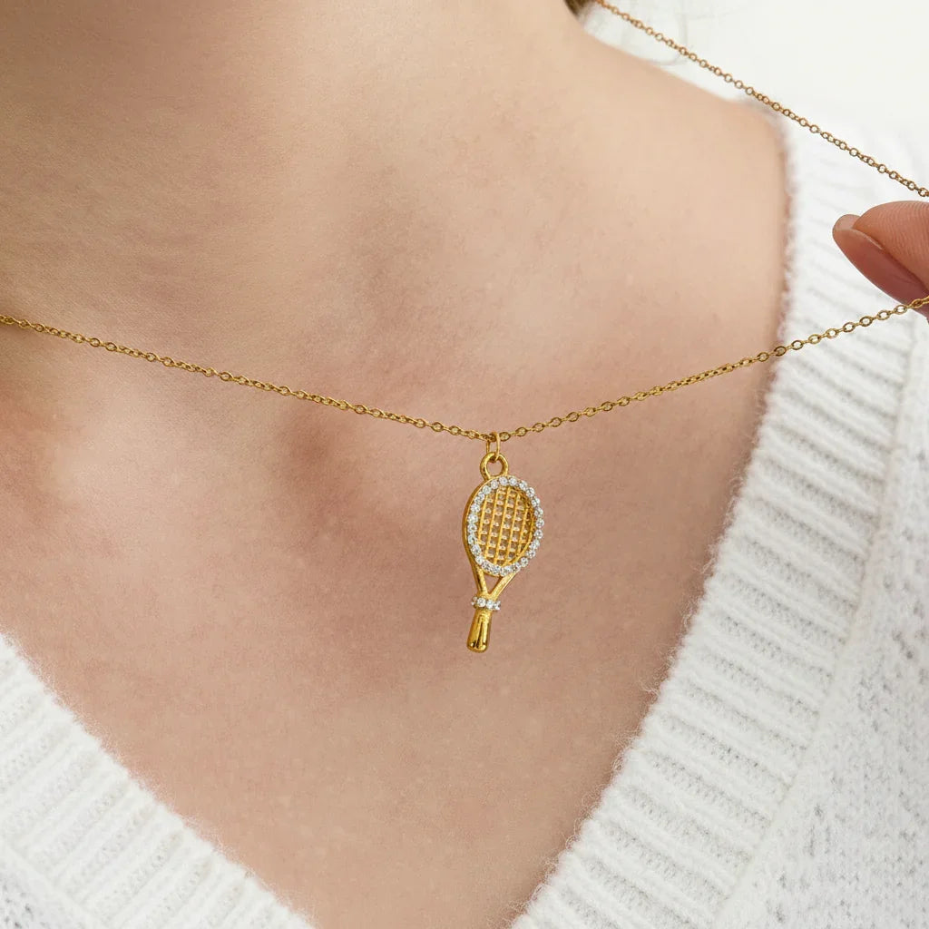 Gold-Plated Tennis Pendant Necklace for Women