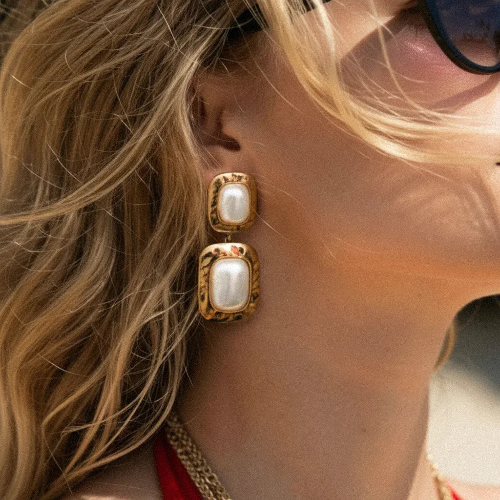 Gold-Plated Faux Pearl Drop Earrings for Women