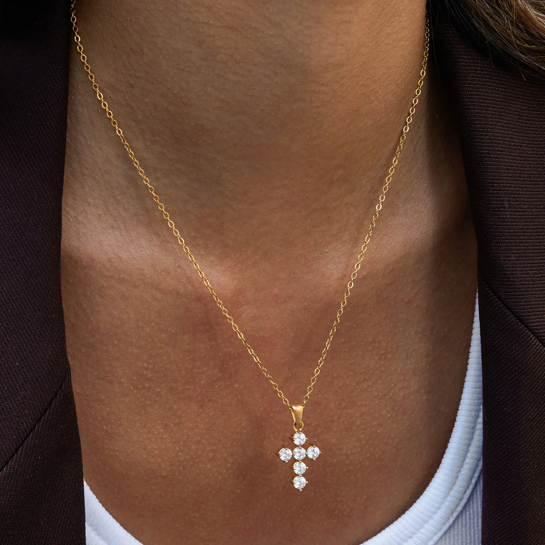 Gold-Plated CZ Cross Pendant Necklace
