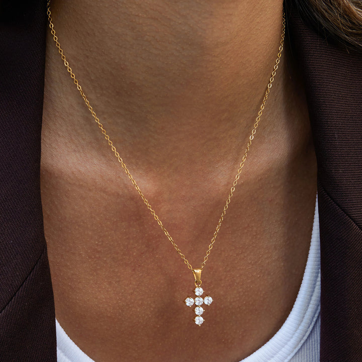 Gold-Plated CZ Cross Pendant Necklace
