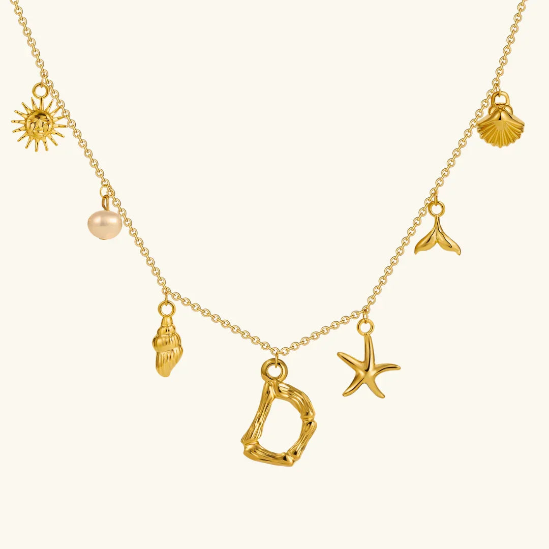 Gold Plated Faux Pearl Initial Charm Necklace for Women