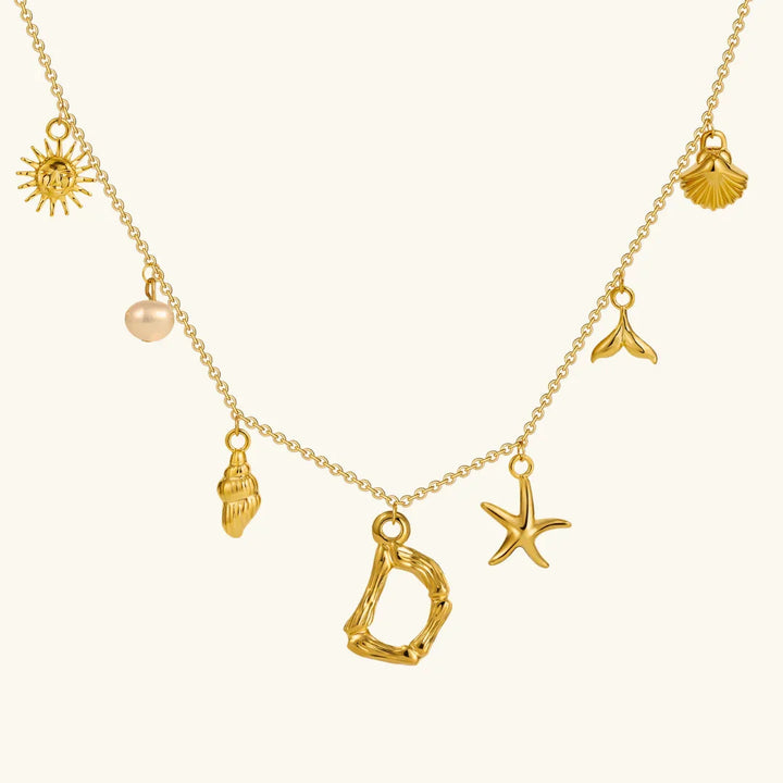 Gold Plated Faux Pearl Initial Charm Necklace for Women