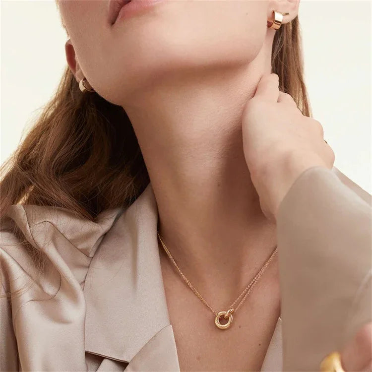 Gold-Plated Circle Pendant Necklace for Women