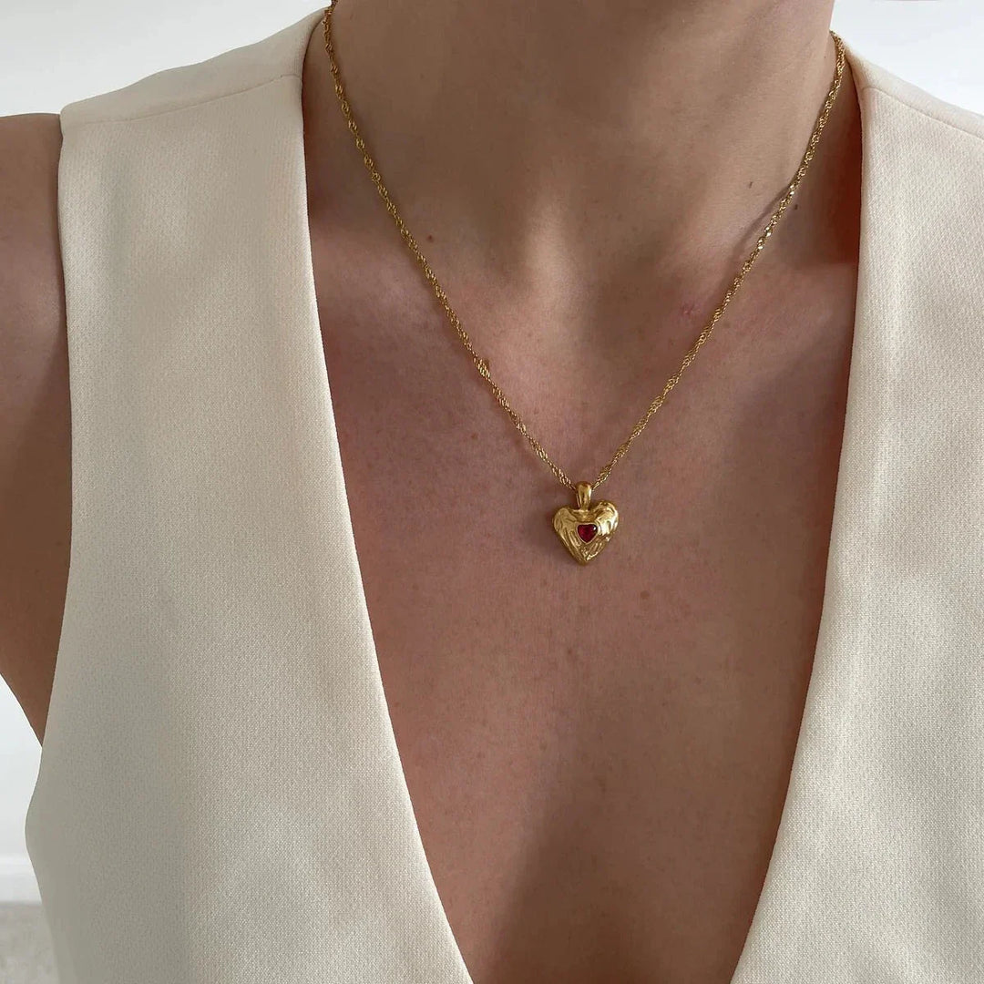 Gold-Plated Heart Necklace with Twisted Chain