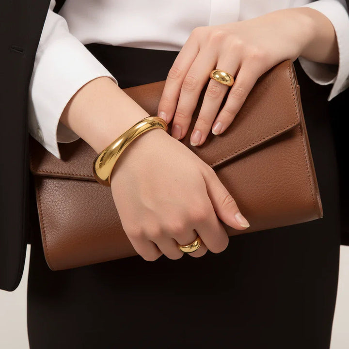 Gold-Plated Sculpted Bangle for Women