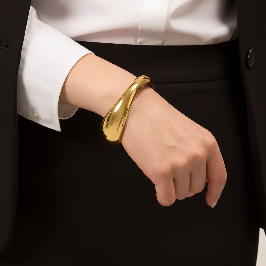 Gold-Plated Sculpted Bangle for Women