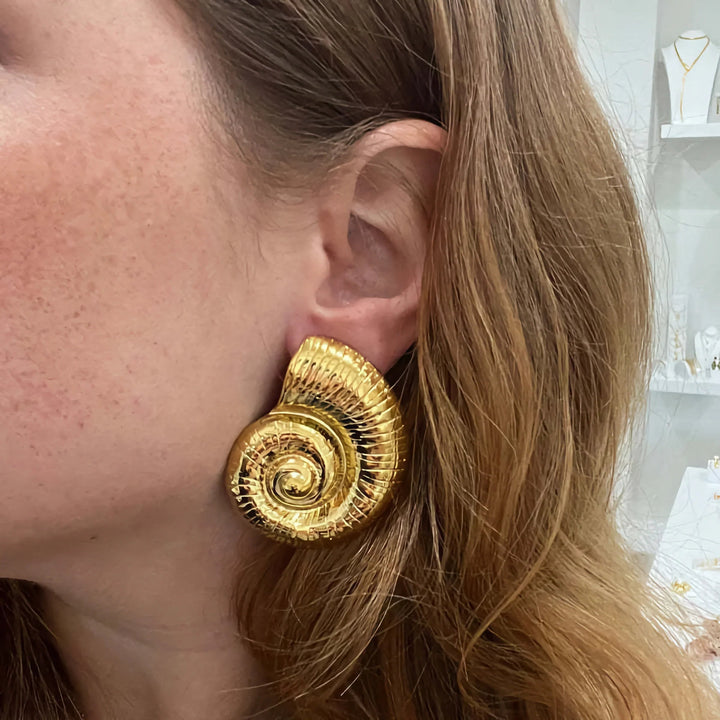 Gold-Plated Shell Stud Earrings for Women