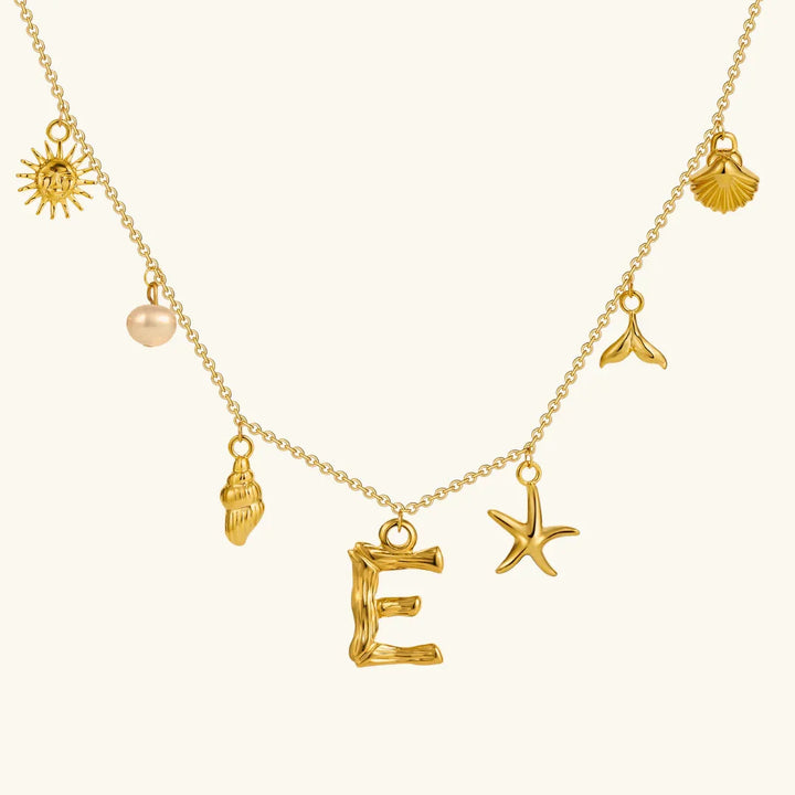 Gold Plated Faux Pearl Initial Charm Necklace for Women