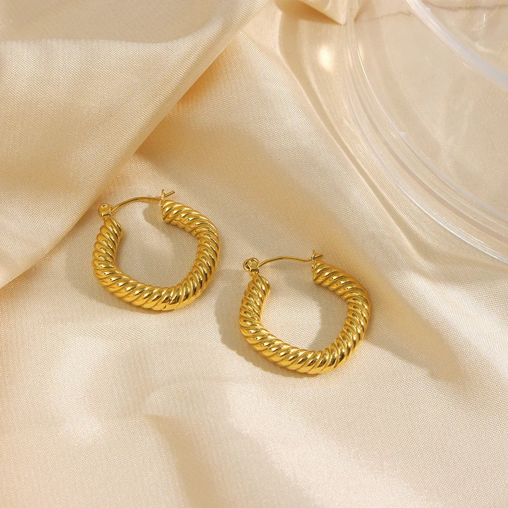 Gold-Plated Twisted Hoop Earrings for Women