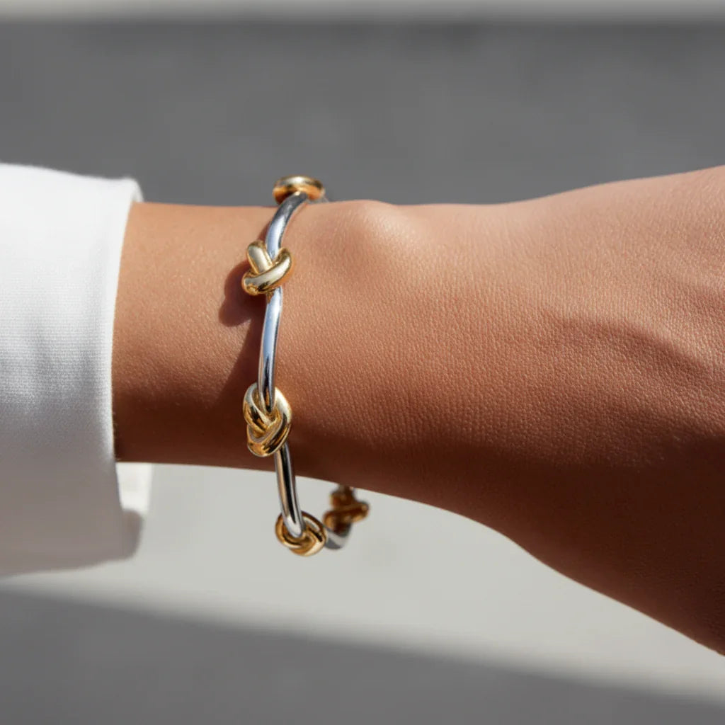 Gold Plated Two-Tone Knot Bangle