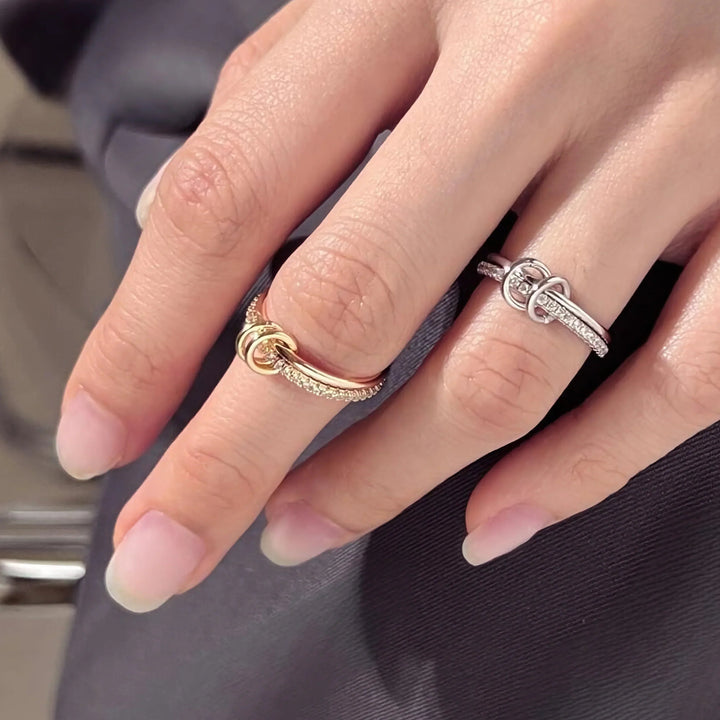 Gold-Plated Stacked CZ Ring with Silver-Tone Bands
