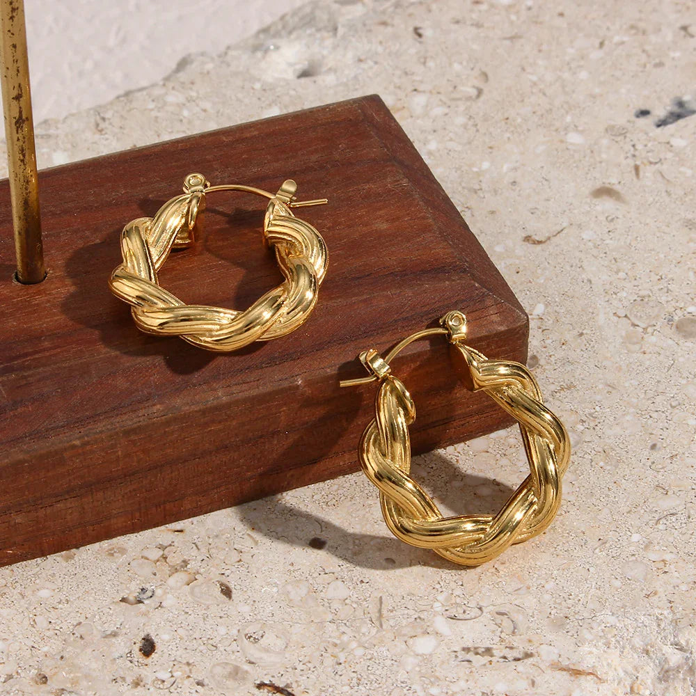 Gold-Plated Twisted Hoop Earrings For Women