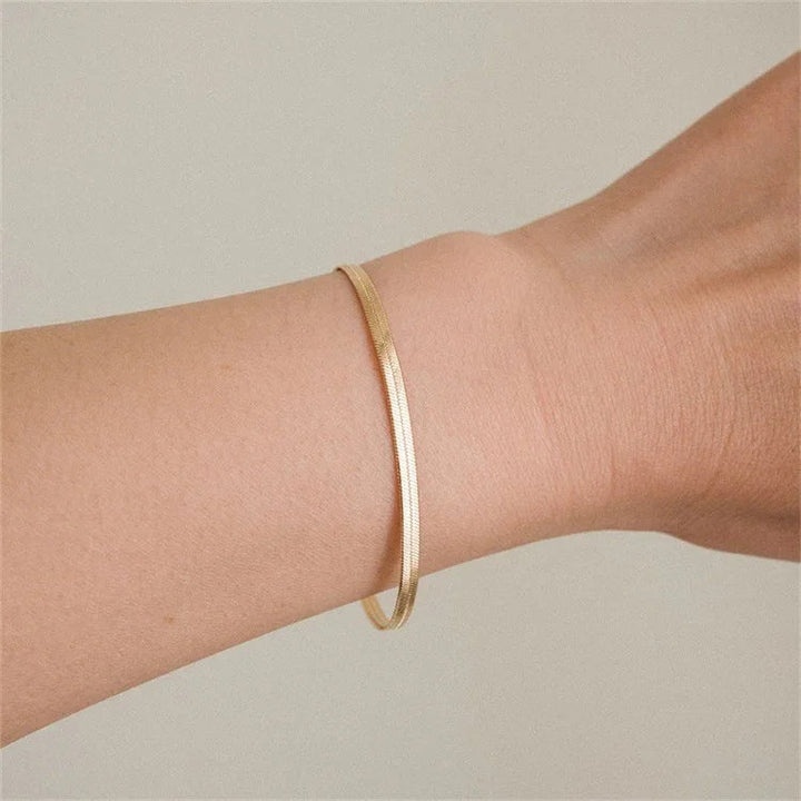 Gold-Plated Flat Chain Bracelet for Women