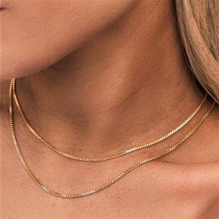 Gold-Plated Box Chain Necklace for Women