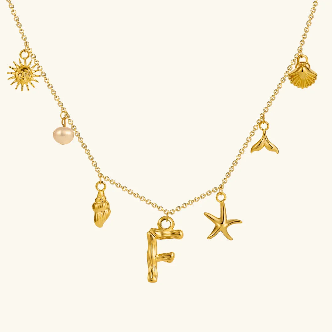 Gold Plated Faux Pearl Initial Charm Necklace for Women
