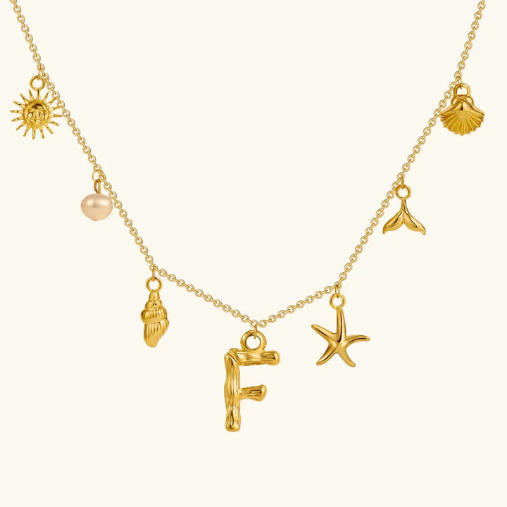 Gold Plated Faux Pearl Initial Charm Necklace for Women
