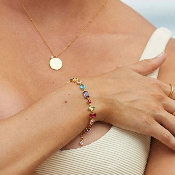 Statement 18k Gold-Plated Gemstone Bracelet