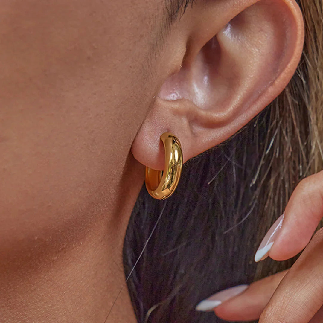 Gold Plated Stainless Steel Hoop Earrings 3 Piece Set for Women