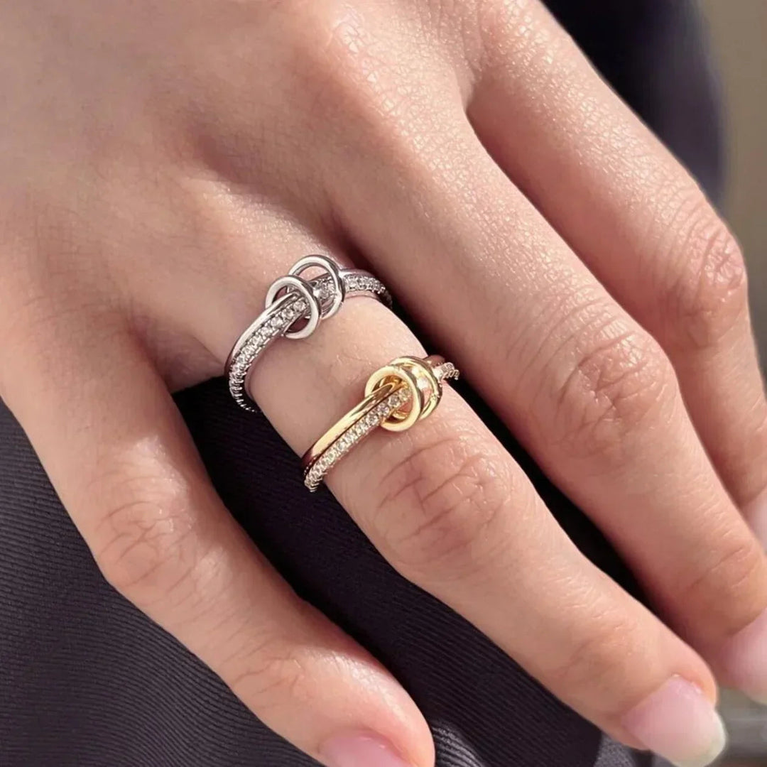 Gold-Plated Stacked CZ Ring with Silver-Tone Bands