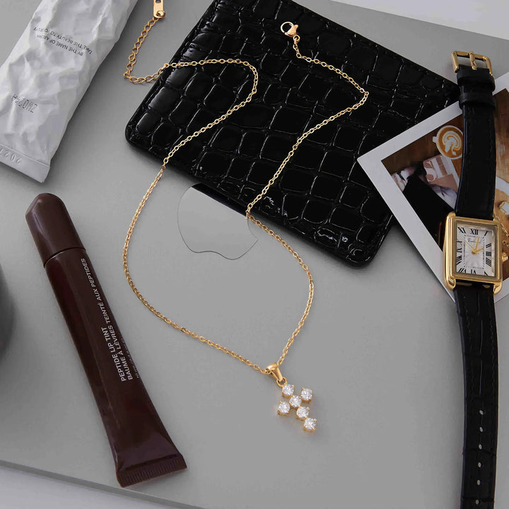 Gold-Plated CZ Cross Pendant Necklace