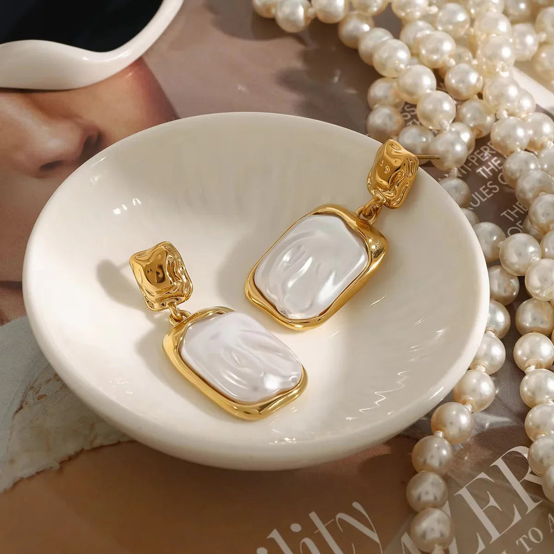 Gold-Plated Faux Pearl Drop Earrings for Women