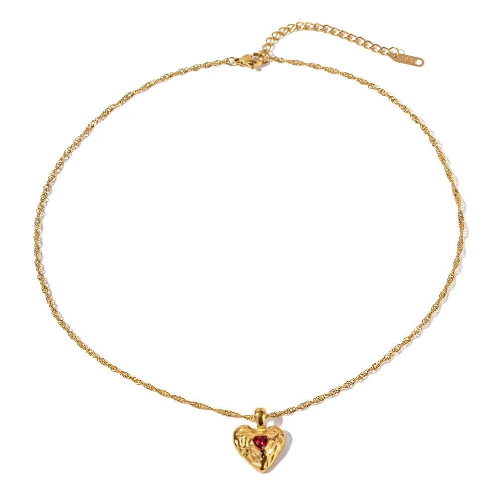 Gold-Plated Heart Necklace with Twisted Chain